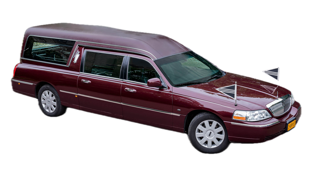 Bordeauxrode Lincoln rouwauto